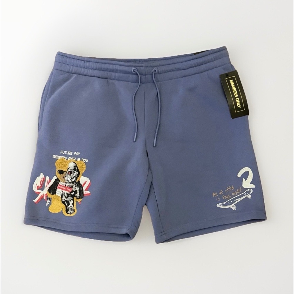 Members Only Graphic Drawstring Skater Bear Sweatshorts - Tempest Blue‎ Men's XL